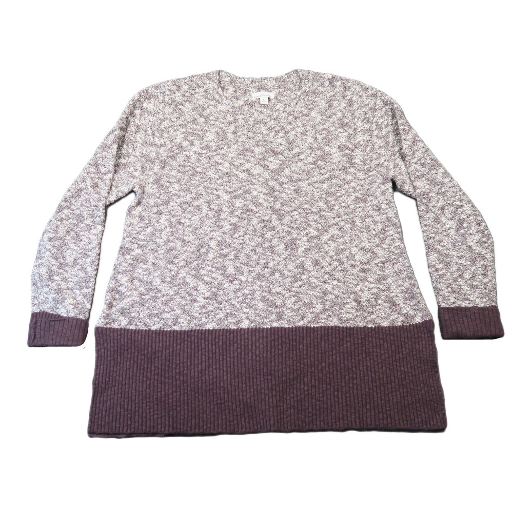 LL Bean Signature Sweater Womens L Plum Linen Marled Colorblock‎ Preppy Casual
